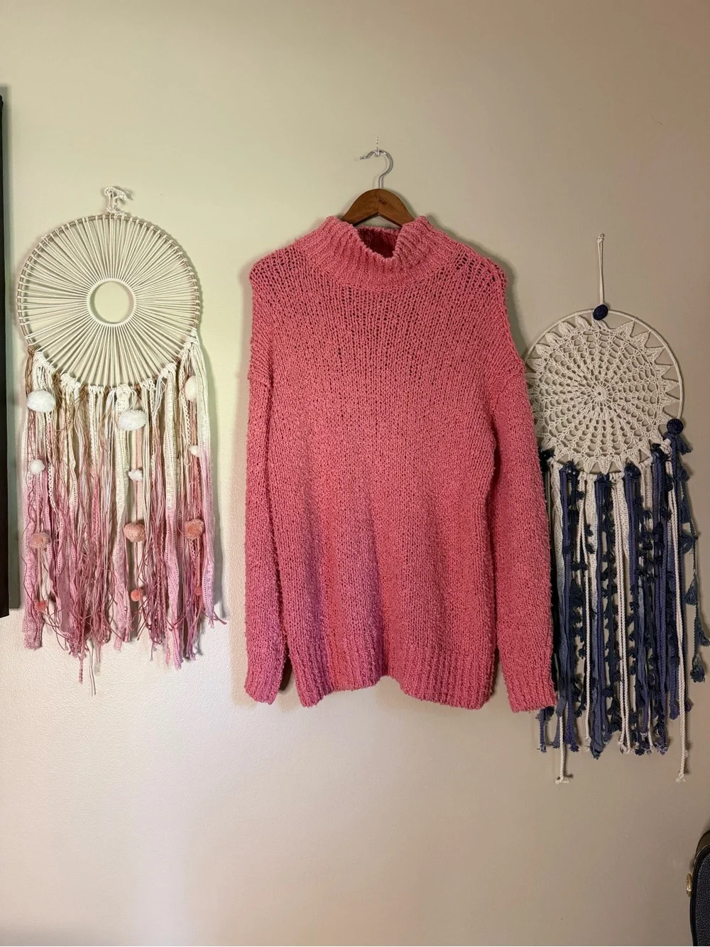 Anthropologie The Need It Oversized Mock Neck Sweater Loose Knit in Rose Size XS